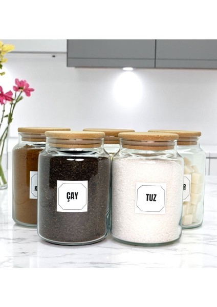 5'li Renkli Ahşap Kapaklı Cam Saklama Kavanoz Seti 800 ml Etiket Hediyeli