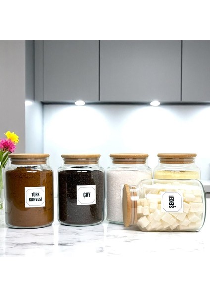 5'li Renkli Ahşap Kapaklı Cam Saklama Kavanoz Seti 800 ml Etiket Hediyeli fiyatları