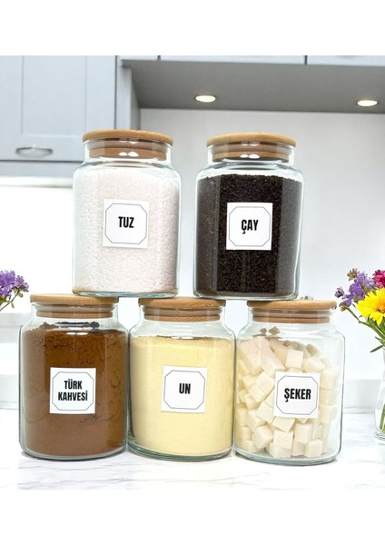 5'li Renkli Ahşap Kapaklı Cam Saklama Kavanoz Seti 800 ml Etiket Hediyeli modelleri