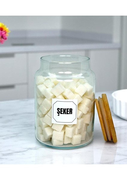 5'li Renkli Ahşap Kapaklı Cam Saklama Kavanoz Seti 800 ml Etiket Hediyeli