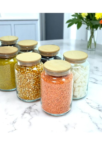 8'li Ahşap Kapaklı Cam Saklama Kavanozu Seti 800 Ml, Renkli, Etiket Hediyeli fiyatları