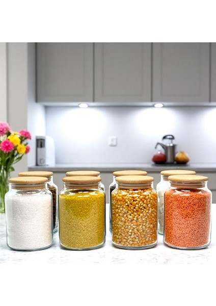 8'li Ahşap Kapaklı Cam Saklama Kavanozu Seti 800 Ml, Renkli, Etiket Hediyeli modelleri