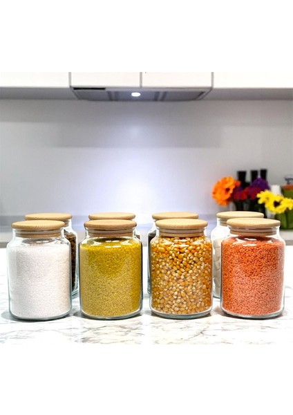 8'li Ahşap Kapaklı Cam Saklama Kavanozu Seti 800 Ml, Renkli, Etiket Hediyeli indirimleri