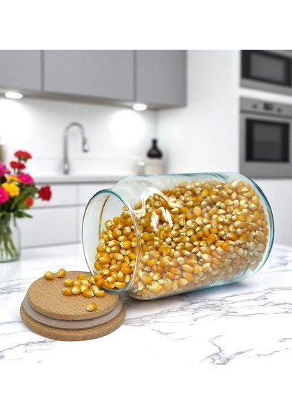 8'li Ahşap Kapaklı Cam Saklama Kavanozu Seti 800 Ml, Renkli, Etiket Hediyeli