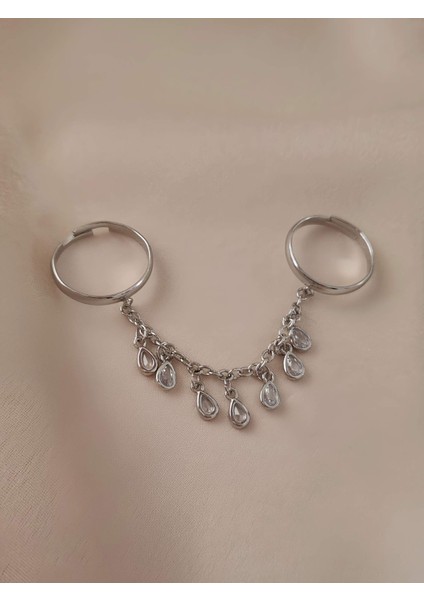 Şahmaran Damla Başak Model Zirkon Taşlı Ayarlanabilir Silver Gümüş Renkli Yüzük