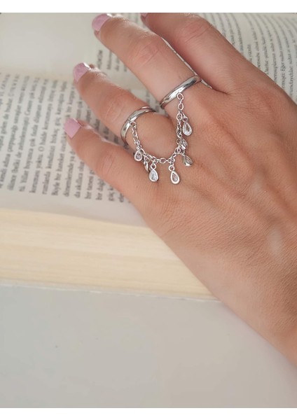 Şahmaran Damla Başak Model Zirkon Taşlı Ayarlanabilir Silver Gümüş Renkli Yüzük modelleri