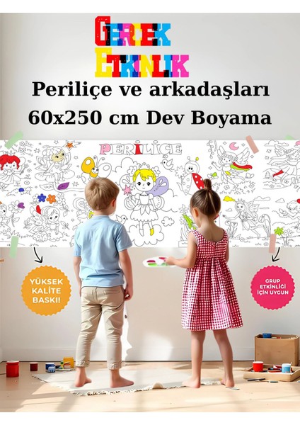 Periliçe Sevimli Periler 2.5m Dev Boyama | Doğum Günü Özel Aktivite Boyama Hediyesi