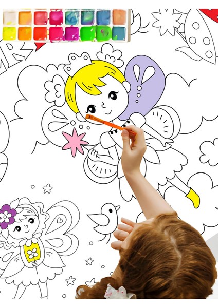 Periliçe Sevimli Periler 2.5m Dev Boyama | Doğum Günü Özel Aktivite Boyama Hediyesi modelleri