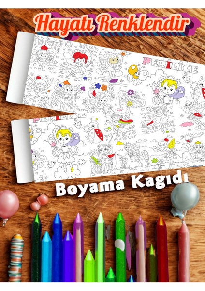 Periliçe Sevimli Periler 2.5m Dev Boyama | Doğum Günü Özel Aktivite Boyama Hediyesi