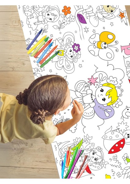 Periliçe Sevimli Periler 2.5m Dev Boyama | Doğum Günü Özel Aktivite Boyama Hediyesi