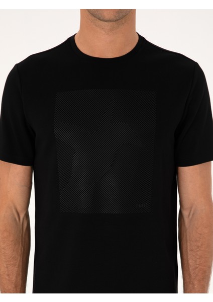 Erkek Siyah Regular Fit Baskılı Bisiklet Yaka T-shirt 50311681-VR046