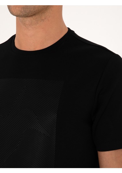 Erkek Siyah Regular Fit Baskılı Bisiklet Yaka T-shirt 50311681-VR046