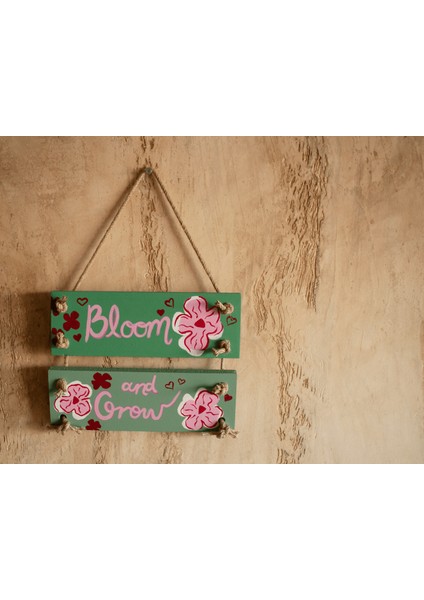 2'li El Yapımı Jüt Halat Askılı Rengarenk Mottolu Ahşap Iç ve Dış Mekan Bohem Duvar Panosu