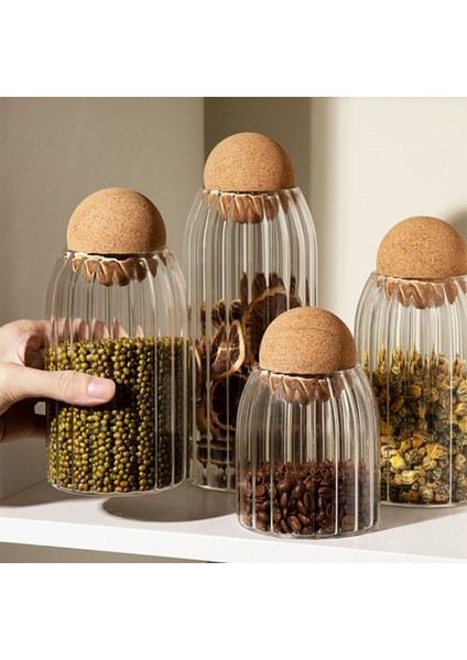 4'lü Cam Kavanoz ve Baharatlık Seti, Top Mantar Kapaklı, Şık ve Kullanışlı Tasarım