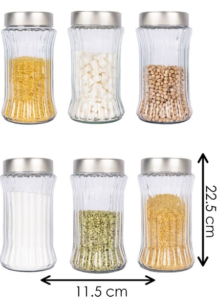 Turuncu 2000 ml Cam Kavanoz, Kapaklı, Çizgili, Hava Geçirmez, Saklama Kabı, 6'lı Paket fiyatları