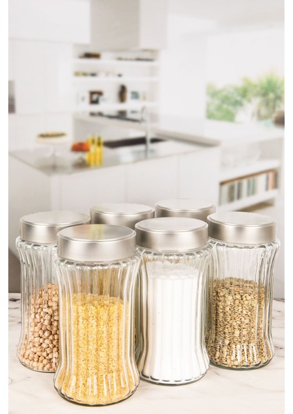 Turuncu 2000 ml Cam Kavanoz, Kapaklı, Çizgili, Hava Geçirmez, Saklama Kabı, 6'lı Paket modelleri