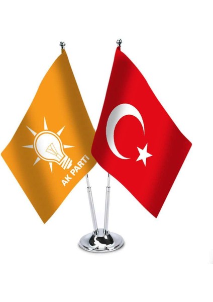 Turuncu Ak Parti ve Türkiye Saten Masa Bayrağı