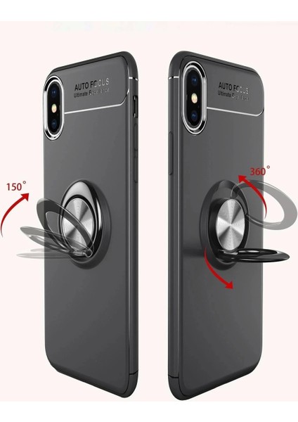 iPhone Xs Max Kılıf Range Yüzüklü Silikon - Siyah-Mavi fiyatları
