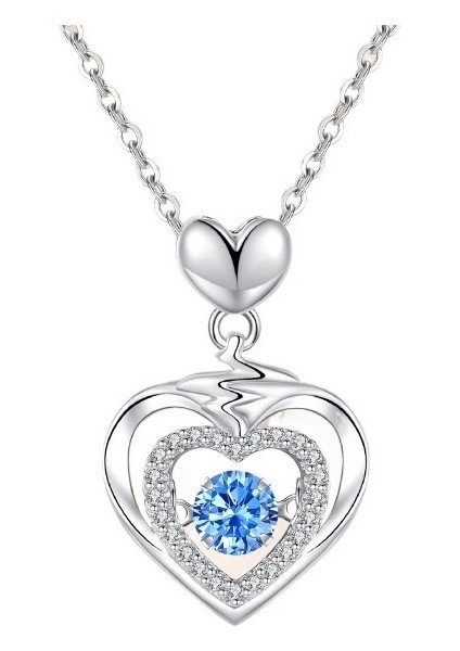 Kadınlar Için Kalp Atan Kalp Şeklinde Gümüş Kolye Kalp Atan Elektrokaplama Mavi Kalp Kolye Ucu (Yurt Dışından)