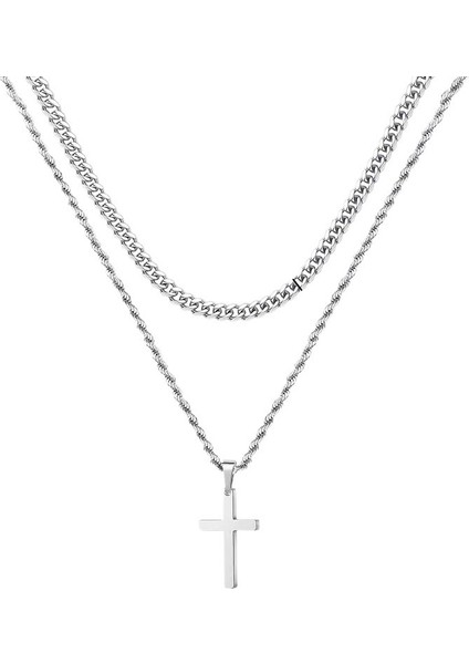 Yaz Modası Paslanmaz Çelik Çift Katmanlı Bükülmüş Zincir Çapraz Kolye Kişilik Hip Hop Erkek Takı (Yurt Dışından)