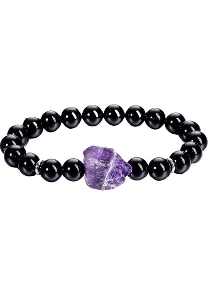 Moda Ametist Ham Taş Elastik Bilezik Düzensiz Doğal Taş Bayan Bileziği (Yurt Dışından)