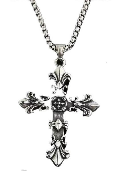 Yeni Retro Avrupa ve Amerikan Haç Çiçek Kolye Çapraz Erkek Kişilik Titanyum Çelik Kolye (Yurt Dışından)