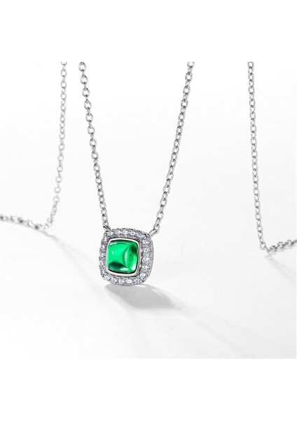 S925 Gümüş Zümrüt Kolye Değerli Taş Retro Avrupa ve Amerikan Tarzı Hafif Lüks Asil (Yurt Dışından)