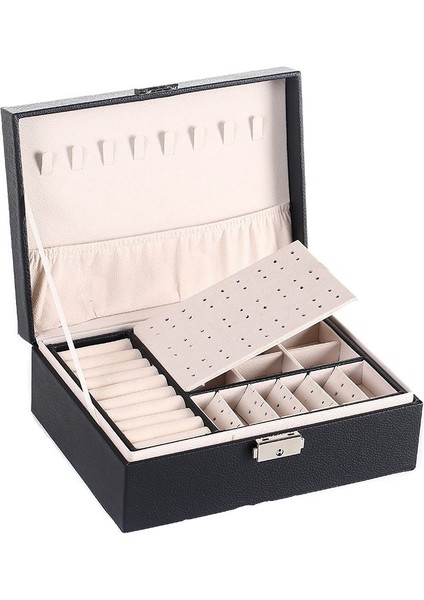 Çift Katmanlı Kilitli Mücevher Küpe Saklama Kutusu Mücevher Kutusu (Yurt Dışından)