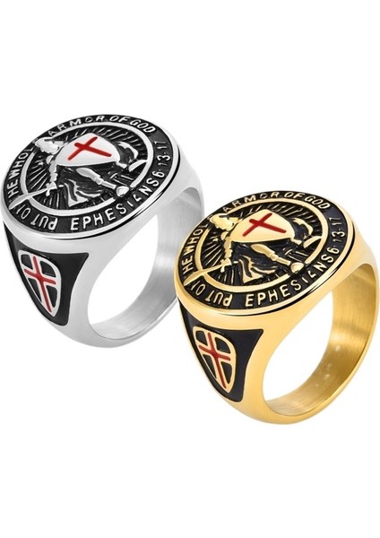 Çok Yönlü ve Şık Erkek Retro Tapınak Şövalyesi Kalkanı Kırmızı Haç Yüzük Atmosferik Yüzük Boyutu: Çap 19,9 mm Çevre 62,4 mm (Yurt Dışından) fiyatları