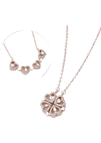 Kolye Aşk Dört Yapraklı Yonca Mikro-Kakmalı Zirkonyum Kolye Çeşitli Manyetik Kalp Şeklinde Kolye Kızlar Için (Yurt Dışından)