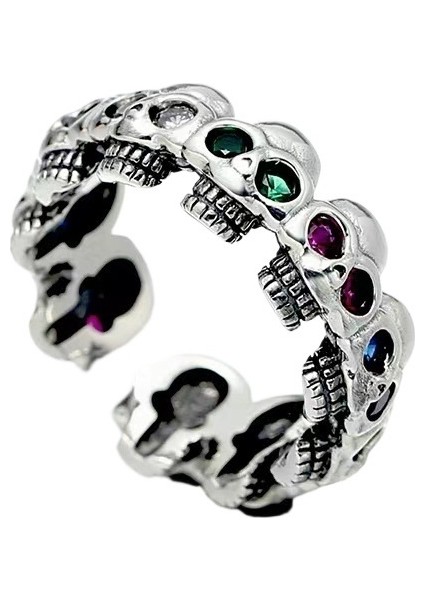 Retro Moda Kafatası Kakmalı Yüzük Erkek ve Kadın Kişilik Punk Motosiklet Tarzı Trend Yaratıcı Açık El Takı (Yurt Dışından)