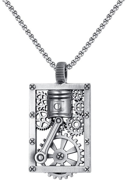 Içi Boş Kare Dişli Piston Cyberpunk Kolye Erkek Hip-Hop Kolye Ins Tarzı (Yurt Dışından)