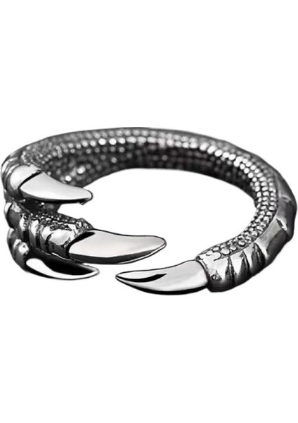 Yeni Retro Tay Gümüş Erkek Ejderha Pençesi Yüzük Erkekler ve Kadınlar Açık Baskın Kişilik Trendi Işaret Parmağı Serçe Parmak Yüzük Takı (Yurt Dışından)