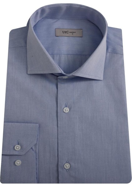 Gri Mavi Comfort Fit Uzun Kol Gömlek