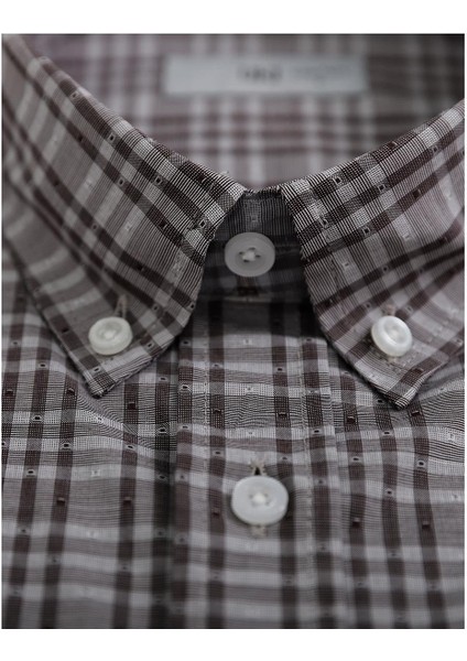 Kahve Comfort Fit Kısa Kol Ekose Gömlek modelleri