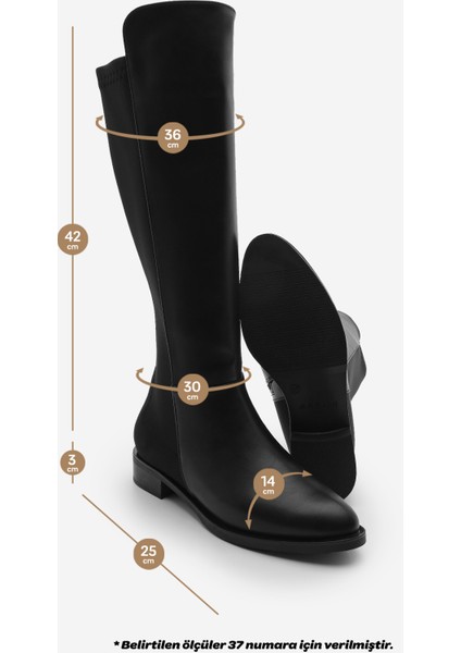 Kadın Lastikli Dizaltı Çizme Suni Deri 3 cm Topuk
