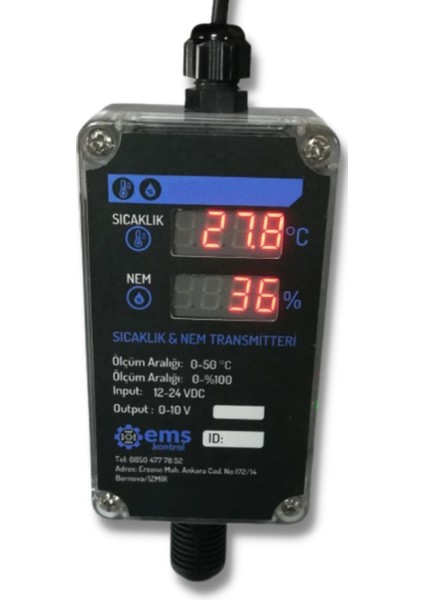 ST-441 ,24VDC 4..20MA Ekranlı Isı-Nem Sensör