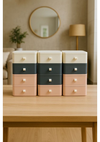 Renkli 3'lü Çekmeceli Takı ve Makyaj Düzenleyici Seti modelleri