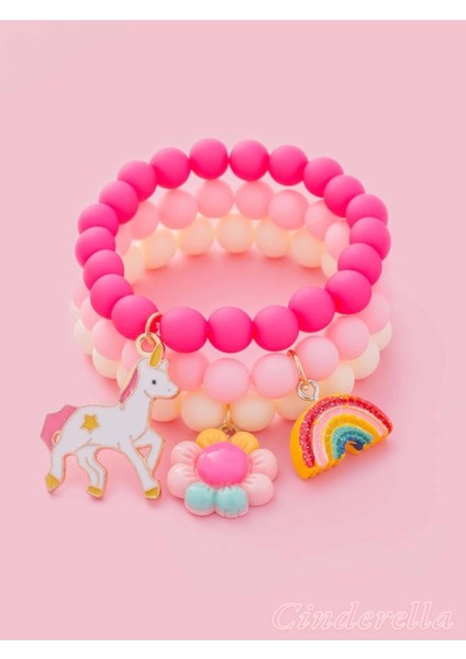 3'lü Unicorn Boncuklu Charm Kız Çocuk Bileklik Seti