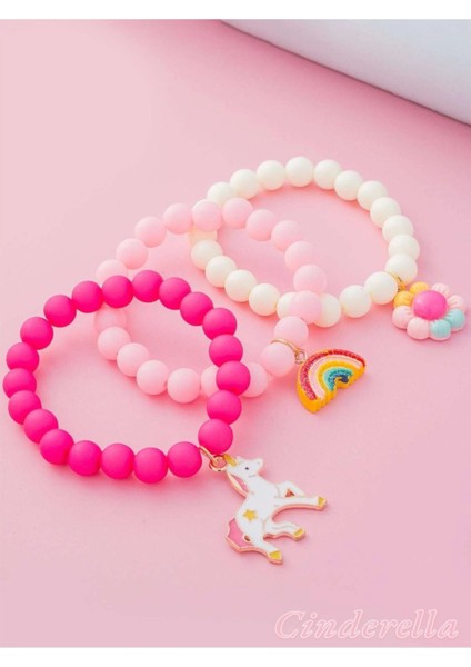 3'lü Unicorn Boncuklu Charm Kız Çocuk Bileklik Seti fiyatları