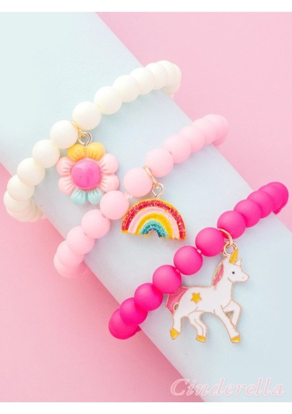 3'lü Unicorn Boncuklu Charm Kız Çocuk Bileklik Seti fırsatları
