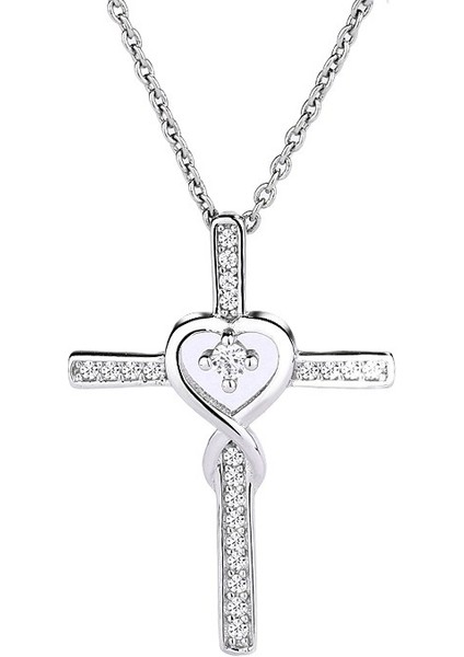 Kadınlar Için 925 Ayar Gümüş Haç Kolye, Şık ve Çok Yönlü, Yüksek Kaliteli Sonsuz Kalp Şeklinde Köprücük Kemiği Zinciri (Yurt Dışından)