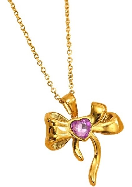 Ins Moda Paslanmaz Çelik Kolye Elmas Yay Kolye Ucu Mizaç Soğuk Stil Kolye Köprücük Kemiği Zinciri (Yurt Dışından)