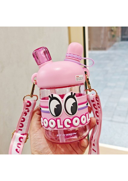 Büyük Gözler Çift Içmeli Plastik Su Şişesi Öğrenci Pipetli Kupa Çocuk Düz Içme Kupa (Yurt Dışından)