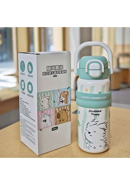 Yalıtım Bardağı Sevimli Paslanmaz Çelik Vakumlu Pipetli Bardak Öğrenci Kupa (Yurt Dışından)