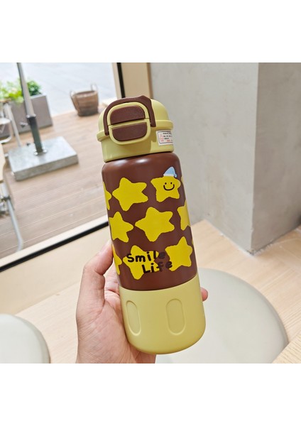 Çocuk Pipetli Kupa Paslanmaz Çelik Vakumlu Bardak Öğrenci Sevimli Yalıtımlı Bardak (Yurt Dışından)