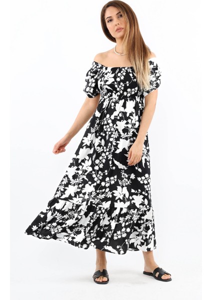 Kadın Positano Siyah Gipeli Viskon Uzun Elbise fiyatları