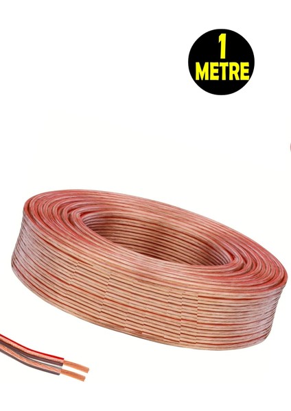 1 Metre Şeffaf 2*0,75 Hoparlör Ses Sitemi Kablosu - Hoporlör Elektrik Tesisat Kordon Kablosu