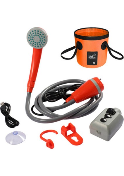 Taşınabilir Kamp Duşu Açık Hava Kamp Duş Pompası Şarj Edilebilir Duş Başlığı Açık Hava Kamp Ekipmanları Turuncu ve Gri (Yurt Dışından)