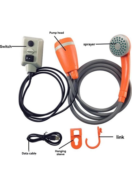 Taşınabilir Kamp Duşu Açık Hava Kamp Duş Pompası Şarj Edilebilir Duş Başlığı Açık Hava Kamp Ekipmanları Turuncu ve Gri (Yurt Dışından) modelleri